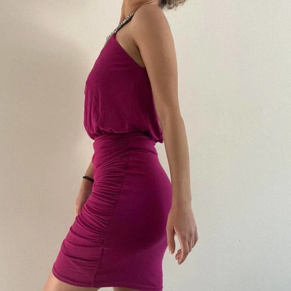 Magenta y2k bejeweled neckline dress xs - Picture 3 of 4